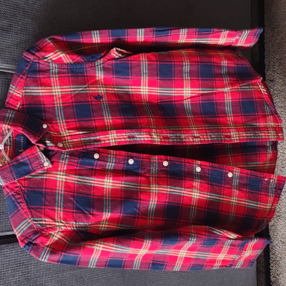 Ralph Lauren Boys cotton long sleeve button up shirt Red Green Navy,  M(10-12)